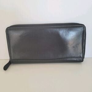 Serratura Smooth Leather Wallet Solid Black Zip Around Large Organizer Timeless